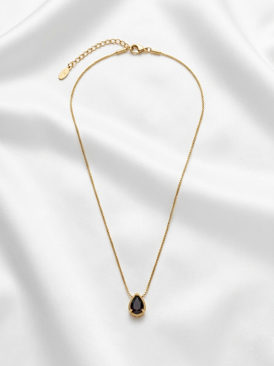 Black Stone Necklace – Anti Tarnish Stainless Steel Elegant Jewelry