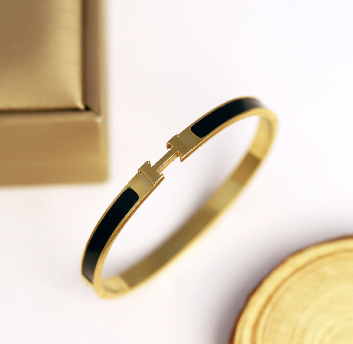22K Gold Plated Stainless Steel Orange / Black Strip Bracelet | Anti-Tarnish Bold Colour Band Bracelet | Trendy Everyday Jewellery for Women