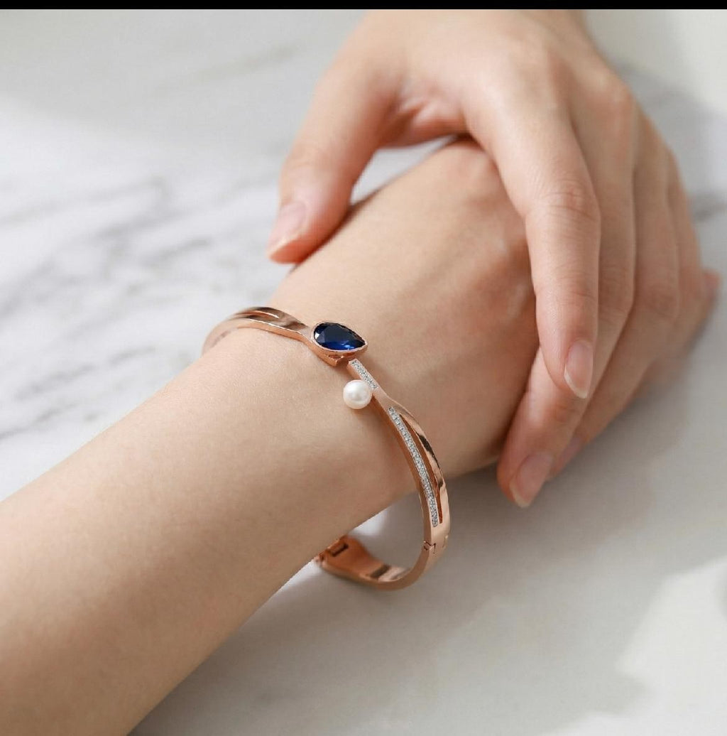 Blue Stone Pearl Anti Tarnish Bracelet – Stainless Steel Elegant Jewelry