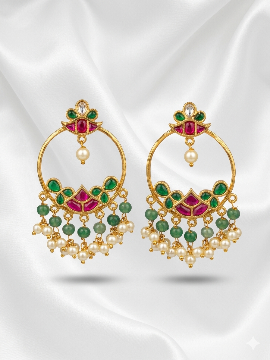 Chandbali Kemp Stone Earrings – Traditional Temple Jewelry