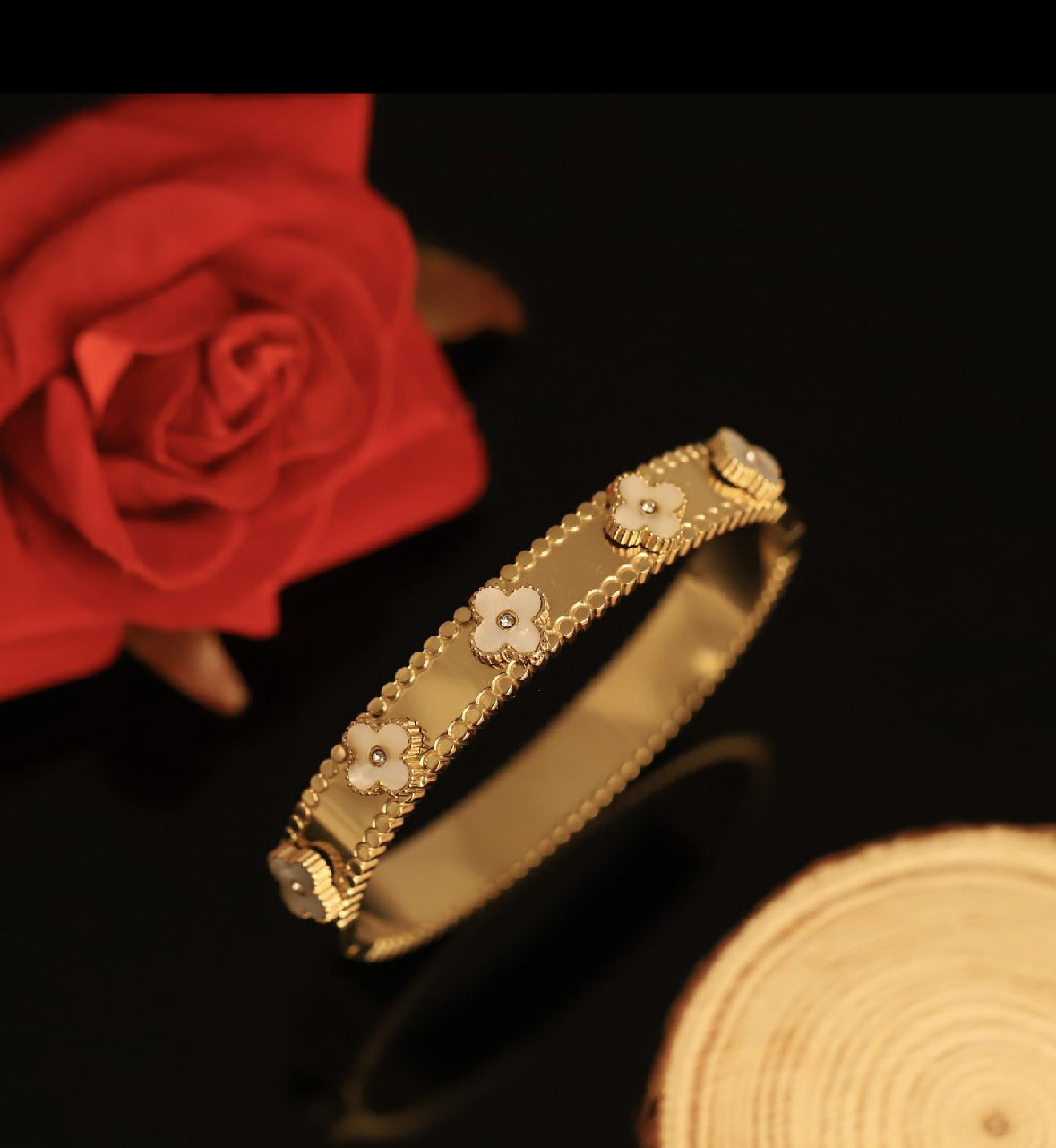 Tiara Luxa 22K Gold Plated Lucky Clover Design Bracelet | Anti-Tarnish Stainless Steel Adjustable Size | Good Luck Charm Jewellery for Women