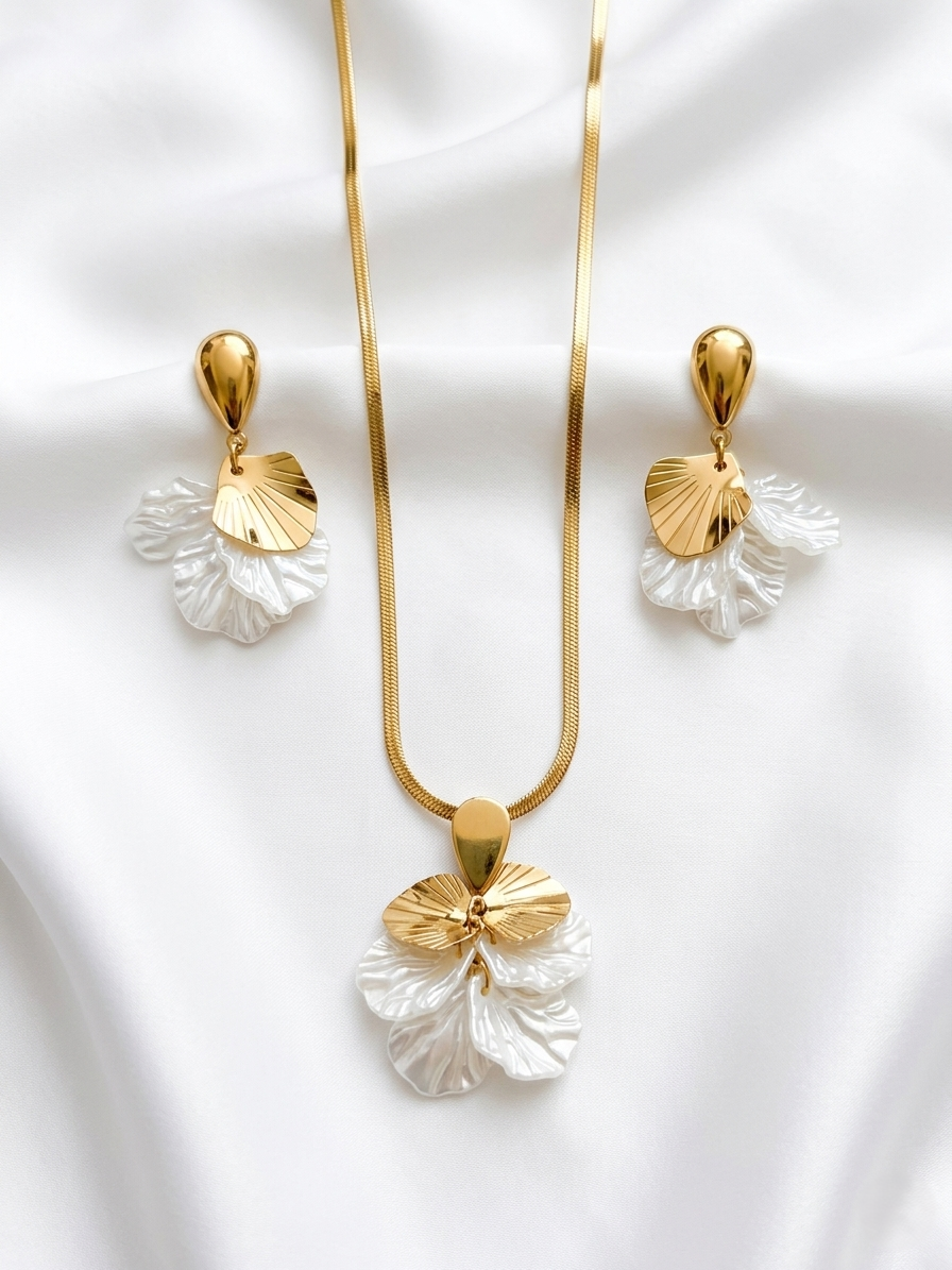 Floral Necklace and Earrings Set – Anti Tarnish Stainless Steel Jewelry