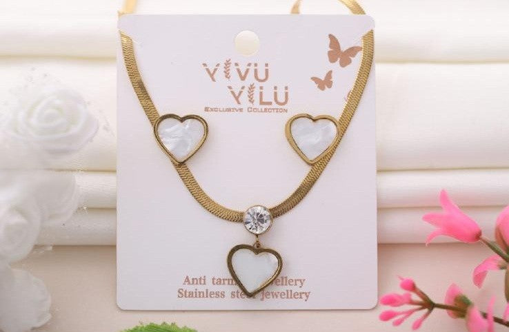 Heart Design Necklace with White Stone – 22k Gold-Plated Stainless Steel