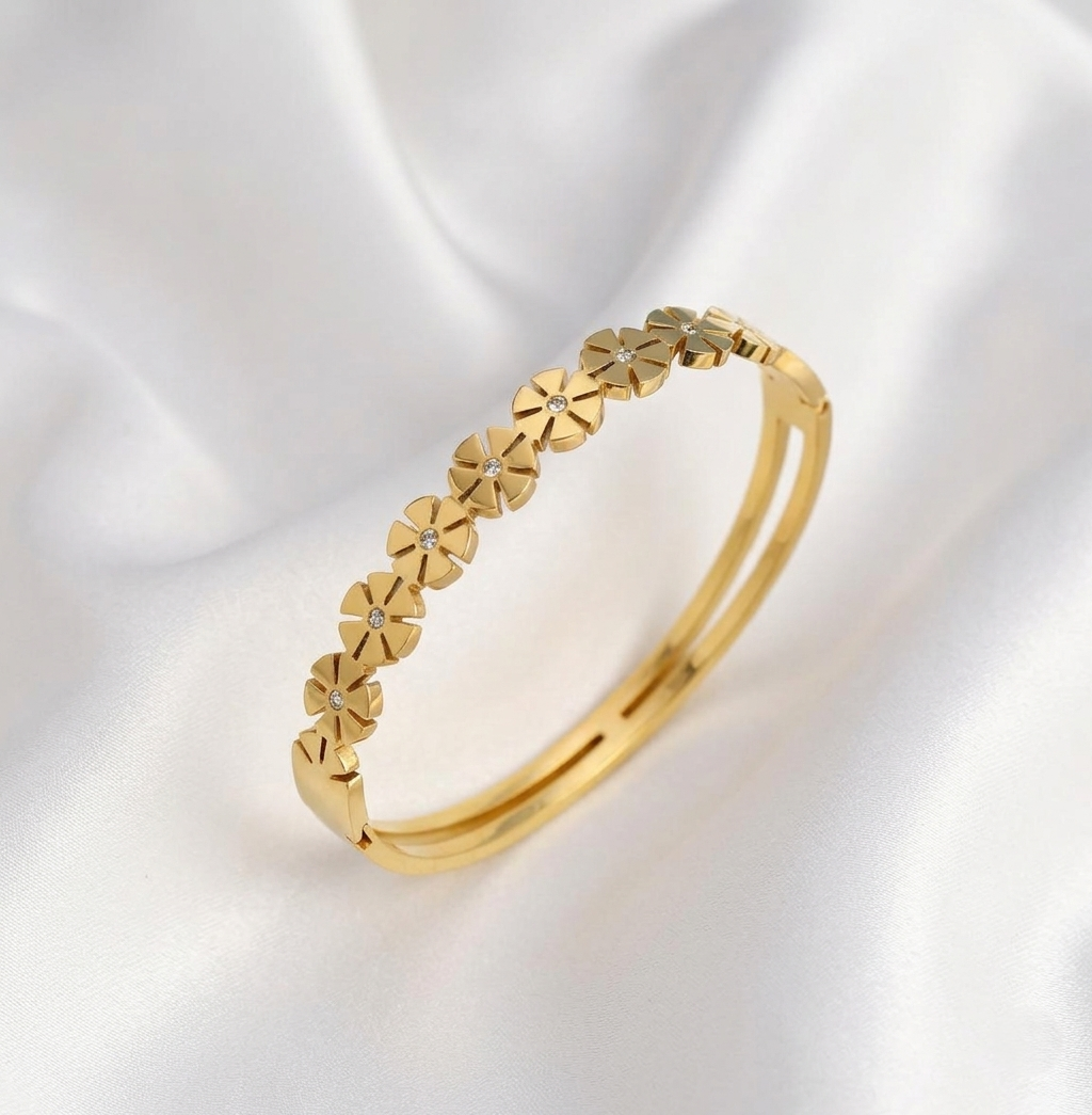 Hexa Bloom Anti Tarnish Stainless Steel Bangle – Hexagonal Flower Design
