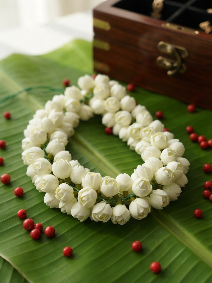 Reusable Handmade Artificial Jasmine Flower Garland – Double Petal | 40cm Traditional Hair Flower