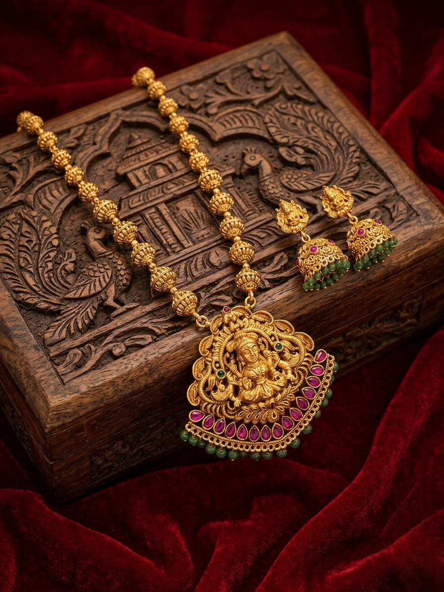 Kamala Temple Jewelry Set – Necklace & Earrings Ethnic Design