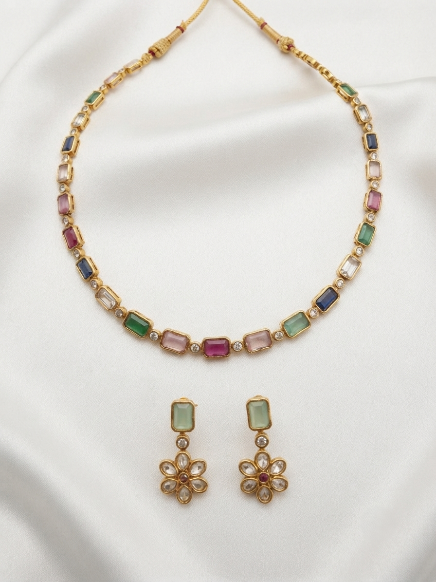 Multicolour Maurya Necklace – Traditional Ethnic Stone Jewelry