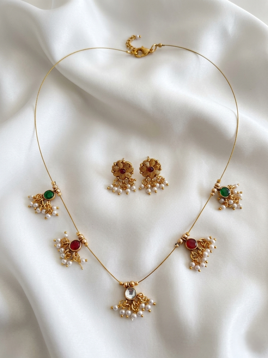 Invisible Chain Multi-Colour Stone Necklace – Elegant Minimalist Jewelry