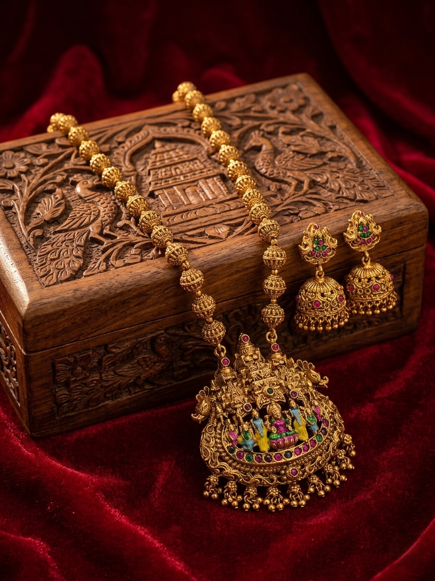 Padmavati Necklace and Earrings Set – Traditional Temple Jewelry