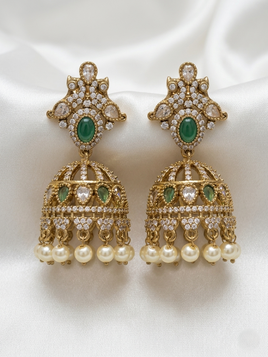 Parvathi Earrings – Traditional Temple Style Kemp Stone Jewelry