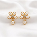 Pearl Floral Earrings – Anti Tarnish Stainless Steel Elegant Jewelry