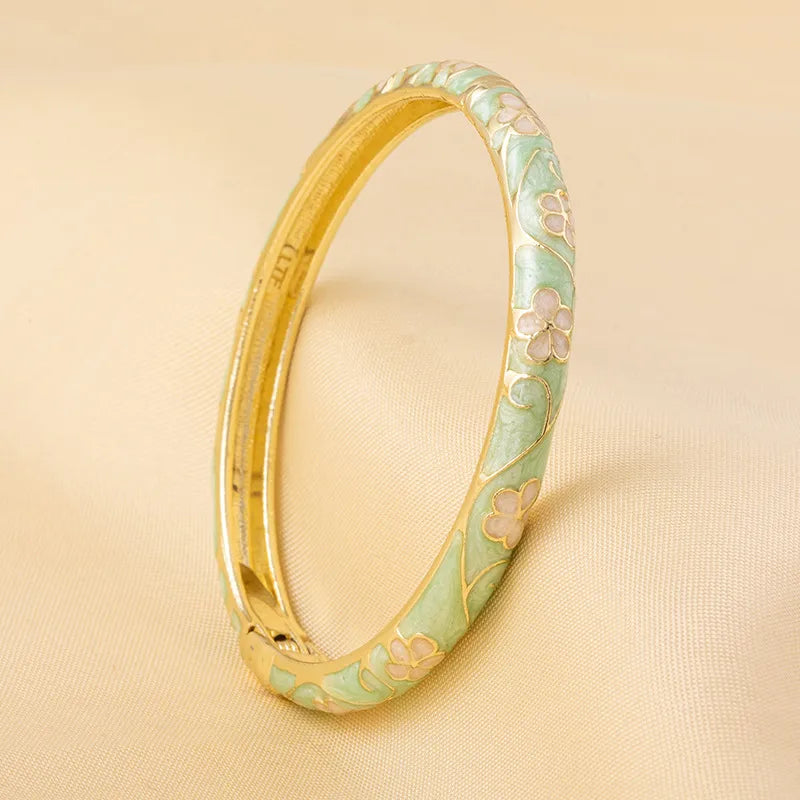 Pastoral Pink Enamel Flower Bangle – Elegant Floral Metal Bangles