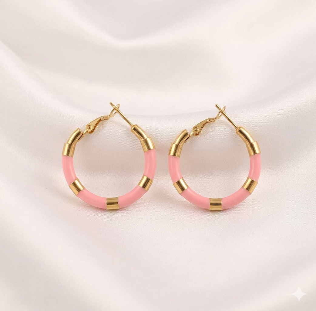Pink Hoop Earrings – Anti Tarnish Stainless Steel Fashion Jewelry