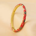 Pastoral Pink Enamel Flower Bangle – Elegant Floral Metal Bangles