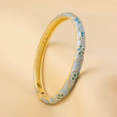 Pastoral Pink Enamel Flower Bangle – Elegant Floral Metal Bangles