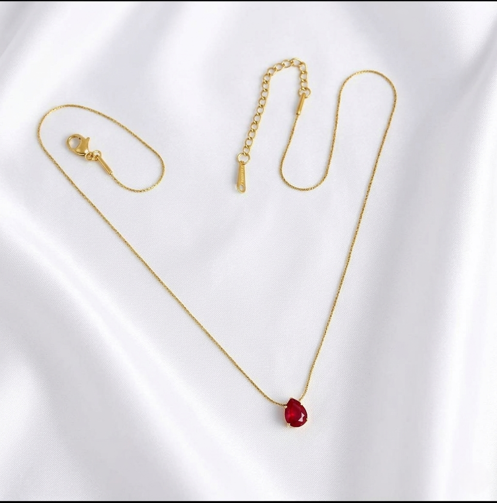 Red Stone Anti Tarnish Pendant – Stainless Steel Elegant Jewelry