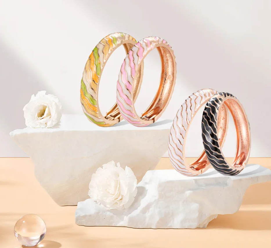 Retro Waves Enamel Bangles – Vintage Style Statement - 2.4 inch