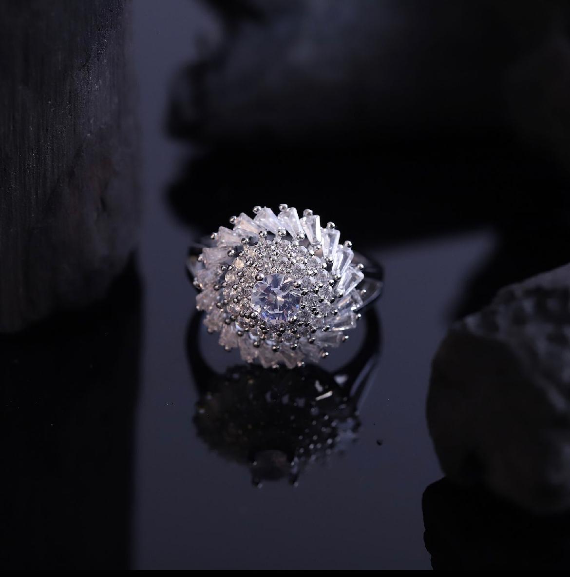 Round Silver Crystal Ring – Anti Tarnish Stainless Steel Jewelry
