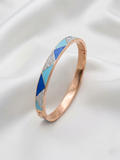 Stainless Steel Geometric Bangle Bracelet – Blue & Crystal Inlay, Anti-Tarnish
