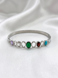 Stainless Steel Multi-Stone Open Bangle Bracelet – Anti-Tarnish & Elegant Design