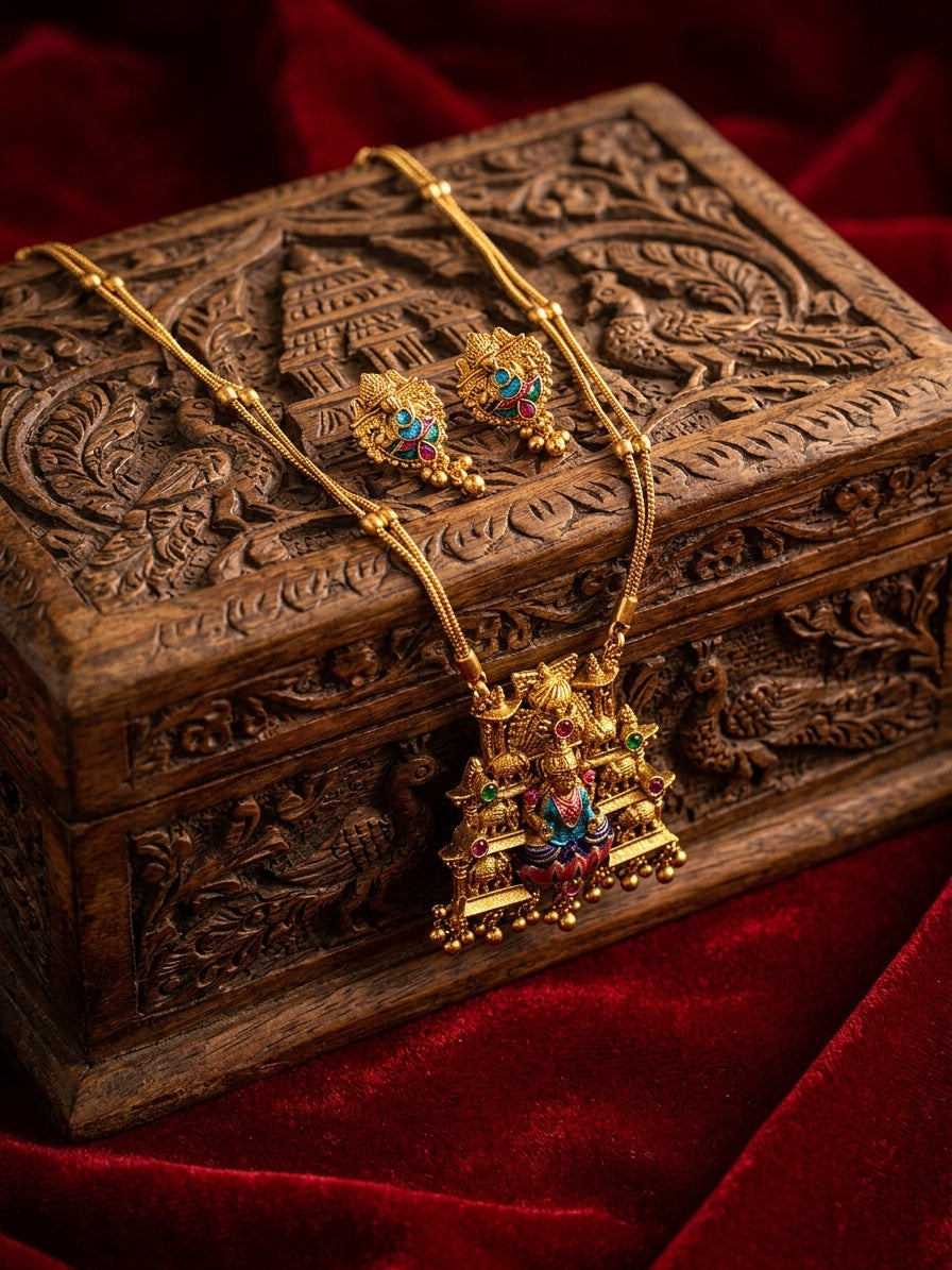 Varalakshmi Necklace and Earrings Set – Traditional Temple Jewelry